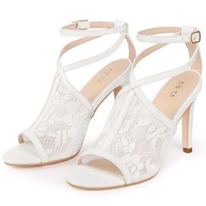 Peep Toe Stiletto Heel Ankle Strap Lace Heel Sandals White